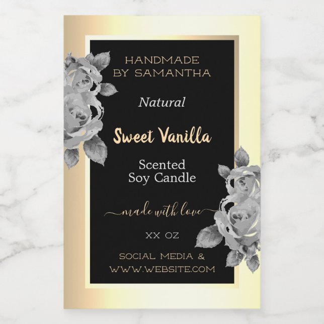 Rótulo Para Comida Tendy Black Dourado Product Labels Velas Beleza e  (Rótulo Único)