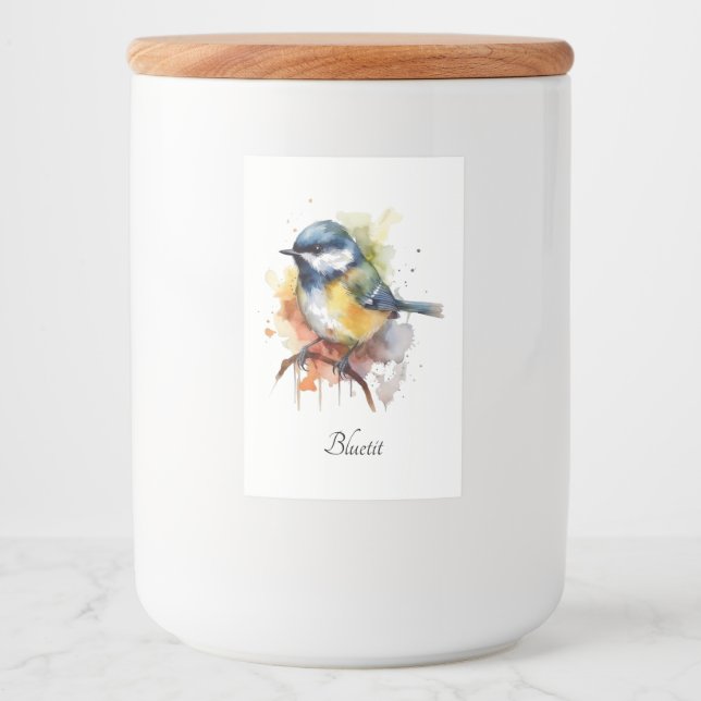 Rótulo Para Comida Toutinegra Azul Adorável em um Galho, personalizad (Frente)