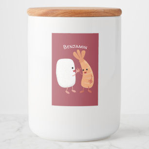 Rótulo Para Comida Um desenho animado de amigos de camarão de arroz d