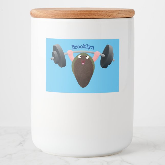 Rótulo Para Comida Um mexilhão engraçado trabalhando na ilustração de (Frente)