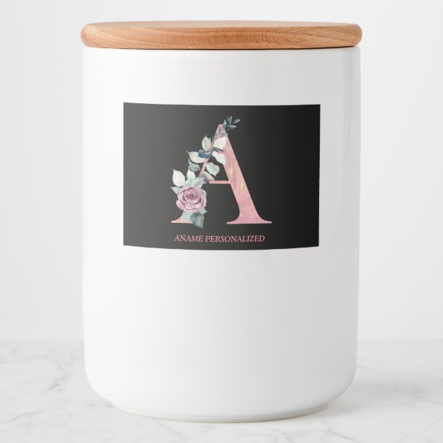 Rótulo Para Comida Um Monograma Floral Letra Agata Rosa (Frente)