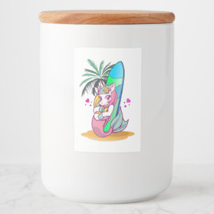 Rótulo Para Comida Unicórnio com prancha na praia