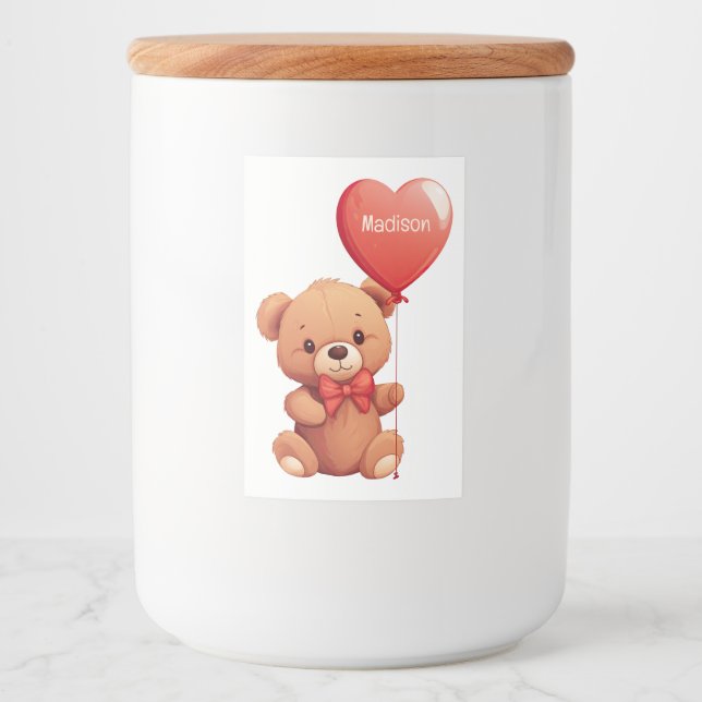 Rótulo Para Comida Ursinho de Amor de Nome Personalizado (Frente)