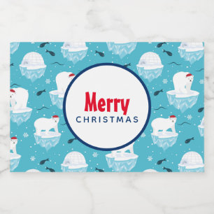 Rótulo Para Comida Ursos Polares Bonitos em Santa Hats, Padrão de Nat