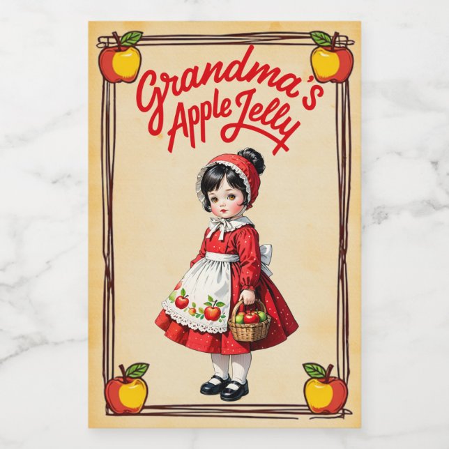 Rótulo Para Comida Vintage Apple Jelly da vovó (Rótulo Único)