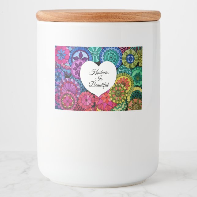 Rótulo Para Comida Watercolor Rainbow Mandala Com Coração (Frente)