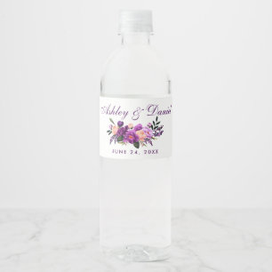 Rótulo Para Garrafa D'água Aguarela floral roxa ultravioleta que Wedding o