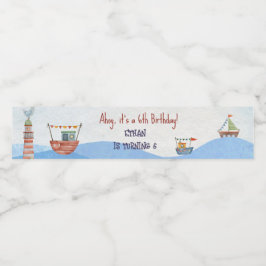 Rótulo Para Garrafa D'água Ahoy Crianças Náuticas: aniversário em aquarela