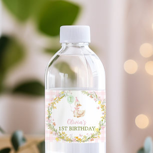 Rótulo Para Garrafa D'água Aniversário da Menina Rosa Floral Silly Goose