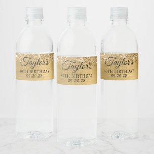 Rótulo Para Garrafa D'água Aniversário de 40 anos de Folha de Ouro Glitérica