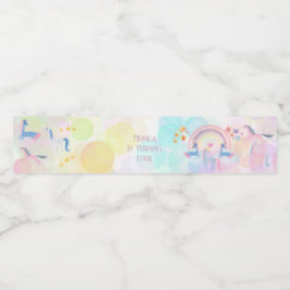 Rótulo Para Garrafa D'água Aniversário de criança unicórnio a cores do arco-í