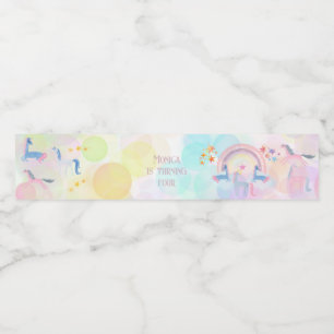 Rótulo Para Garrafa D'água Aniversário de criança unicórnio a cores do arco-í