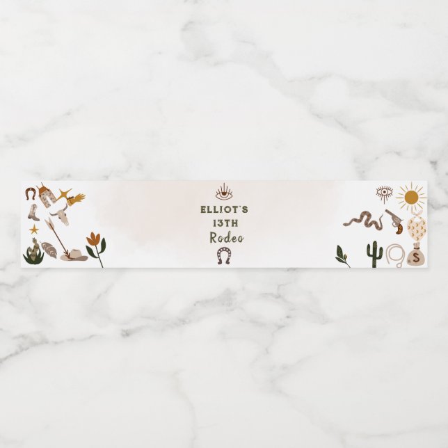 Rótulo Para Garrafa D'água Aniversário do cowboy do rodeo oeste selvagem (Rótulo Único)