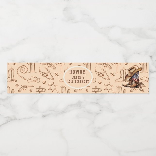 Rótulo Para Garrafa D'água Aniversário do cowboy oeste selvagem (Rótulo Único)