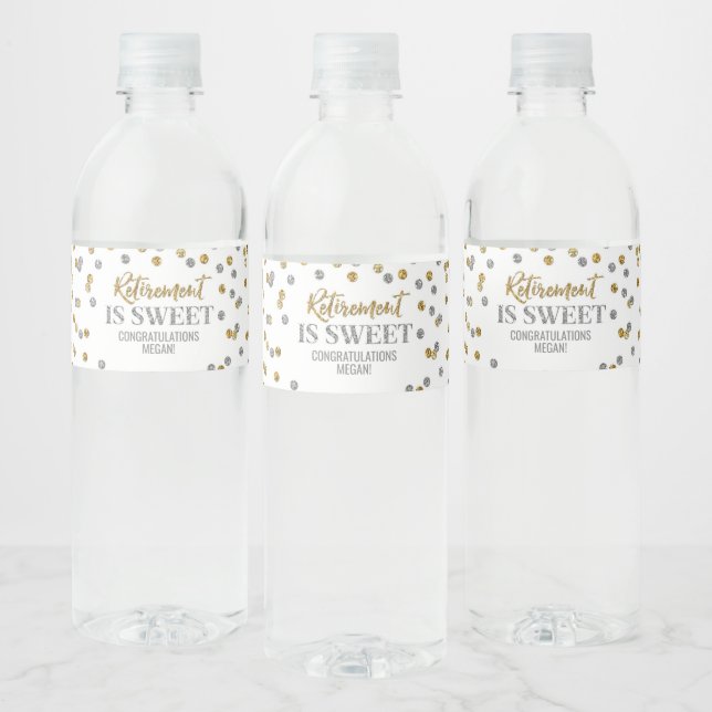 Rótulo Para Garrafa D'água Aposentadoria é Doce Ouro Prata Confete (Garrafas)