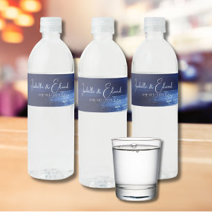 Rótulo Para Garrafa D'água Azul Marinho Moderno & Traços de Pincel Aquarela B