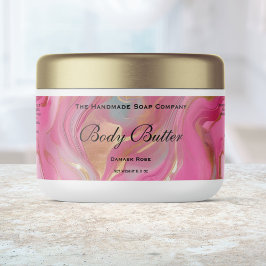 Rótulo Para Garrafa D'água Body Butter Cosmetics Jar Label Pink Marble & Gold