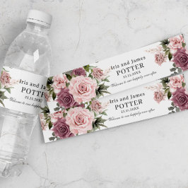 Rótulo Para Garrafa D'água Boho Cinnamon Rosa Blush Floral Rosa Casamento