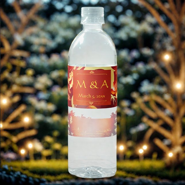 Rótulo Para Garrafa D'água Casamento com Dragões Vermelhos e Dourados (Criador carregado)