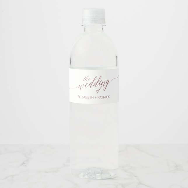 Rótulo Para Garrafa D'água Casamento de Caligrafia Dourada Elegante (Frente)