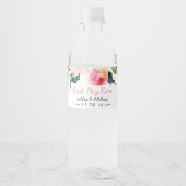 Rótulo Para Garrafa D'água Casamento de Melhor Dia Floral de Watercolor