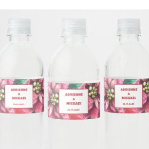 Rótulo Para Garrafa D'água Casamento de Natal com Poinsettia Vermelha