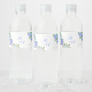 Rótulo Para Garrafa D'água Casamento do Monograma da Fita Rosa Azul