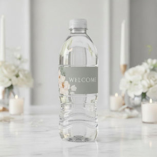 Rótulo Para Garrafa D'água Casamento Floral Aquarela Verde Sálvia 