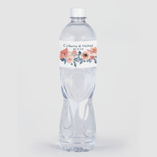 Rótulo Para Garrafa D'água Casamento Floral de Cor de Água Rosa e Azul Dusty