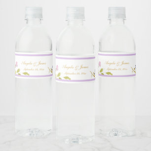 Rótulo Para Garrafa D'água Casamento Floral Elegante Lavanda Dourado Aquarela