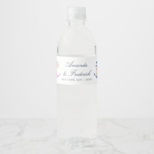Rótulo Para Garrafa D'água Casamento Náutico Floral Aquarela