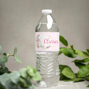 Rótulo Para Garrafa D'água Chá de Bebê Floral Moon Rosa