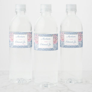 Rótulo Para Garrafa D'água Chá de casamento De Jar Azul E Gengibre Rosa
