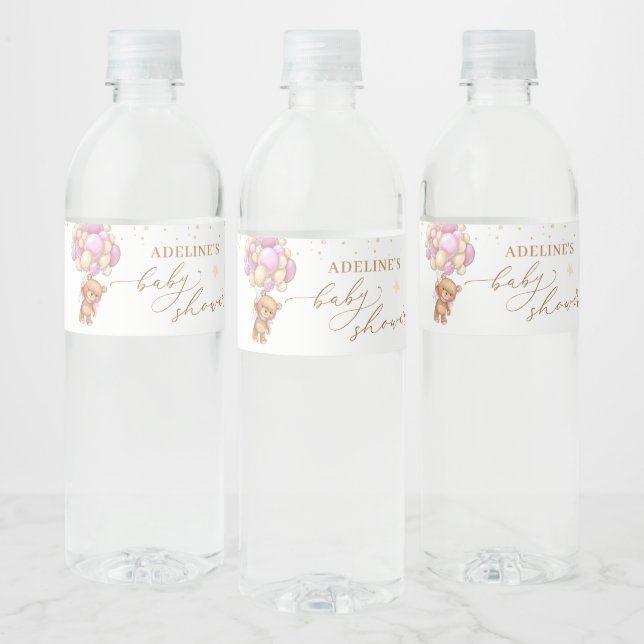 Rótulo Para Garrafa D'água Chá de fraldas de Balões Rosa de Urso Teddy (Garrafas)