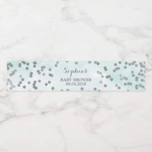 Rótulo Para Garrafa D'água Chá de fraldas de Confetti de Prata de Cor Azul Cl