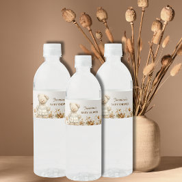 Rótulo Para Garrafa D'água Chá de fraldas Floral Russo Teddy Bear