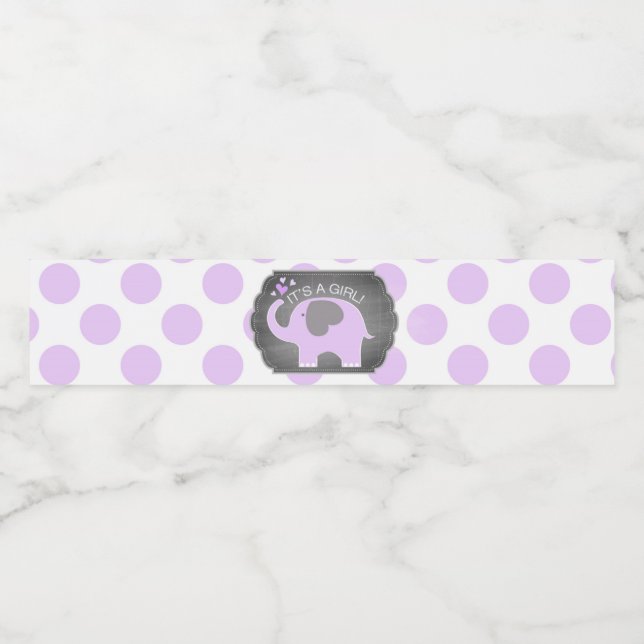 Rótulo Para Garrafa D'água Chá de fraldas Ponto lavanda Elefante (Rótulo Único)