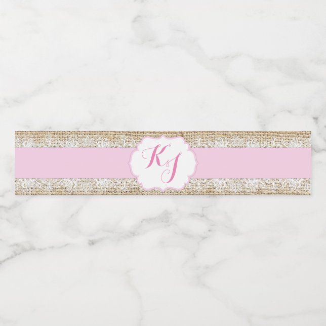 Rótulo Para Garrafa D'água Chá de fraldas Rosa Russo Burlap Lace Girl (Rótulo Único)