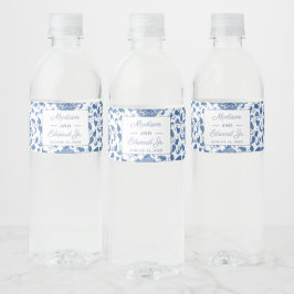 Rótulo Para Garrafa D'água Chá de Noiva Azul e Branco em estilo Chinesice Chi
