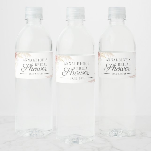 Rótulo Para Garrafa D'água Chá de panela de Script Terracotta Pampas Grass (Garrafas)