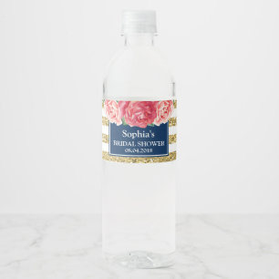 Rótulo Para Garrafa D'água Chá de panela floral do rosa Dourado azul das