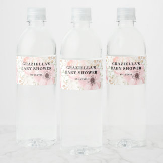 Rótulo Para Garrafa D'água Chuva de Bebê Floral Rosa