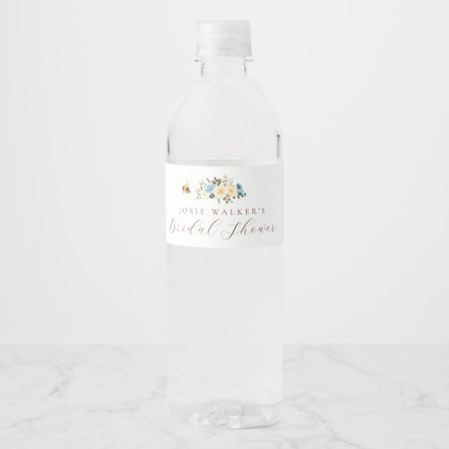Rótulo Para Garrafa D'água Chuva de Noiva Floral Abelha (Frente)