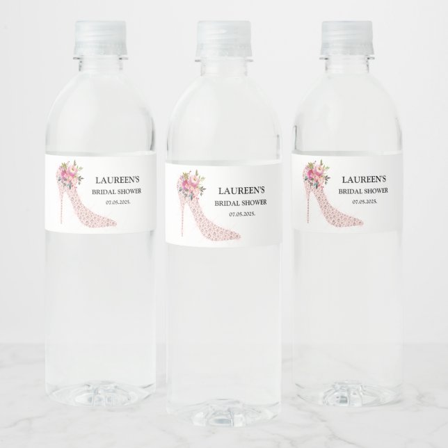 Rótulo Para Garrafa D'água Chuveiro de Noiva Saltos Altos Rosa (Garrafas)