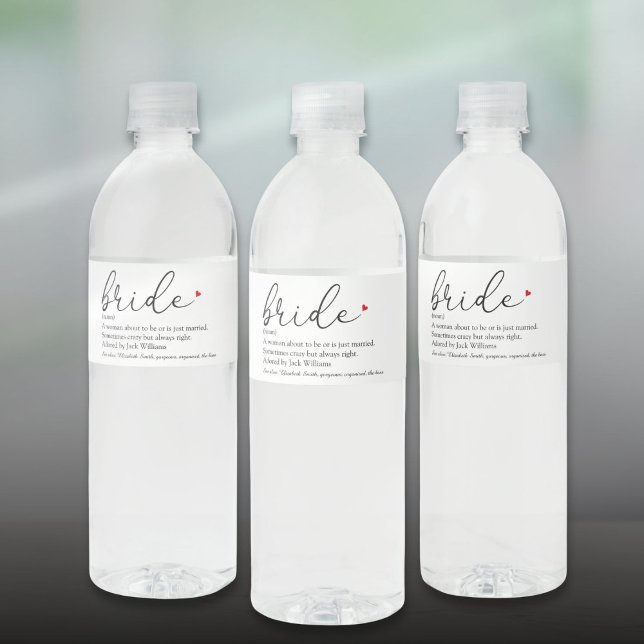 Rótulo Para Garrafa D'água Definição de Bride de Script, Chá de panela, Casam (Script Bride Definition Bridal Shower Wedding Water Bottle Label)