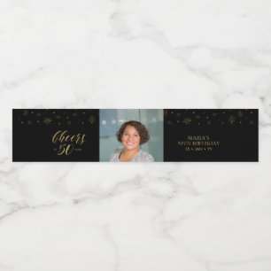 Rótulo Para Garrafa D'água Dourado e Preto Cheers 50 anos, 50ª Festa de anive