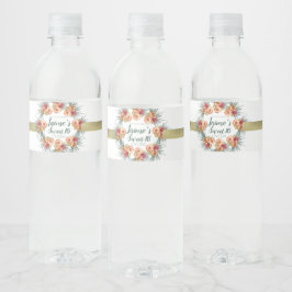 Rótulo Para Garrafa D'água Doze Anos Adocicados Floral Aguarela Pêssego Verde