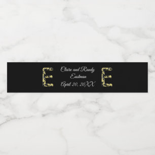 Rótulo Para Garrafa D'água Elegante Monograma de Letra E Preto e Dourado para