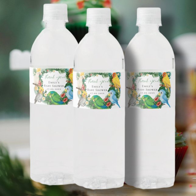 Rótulo Para Garrafa D'água Esquadra Chá de fraldas de Papagaios Selvagens de  (Criador carregado)