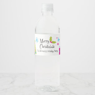 Rótulo Para Garrafa D'água Feliz Natal retro, feriado